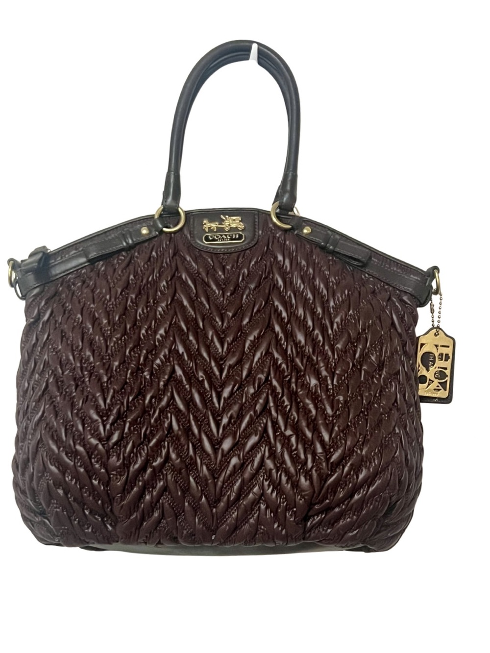 Coach 70th Anniversary Madison Quilted Chevron Lindsey Satchel Dark Brown
